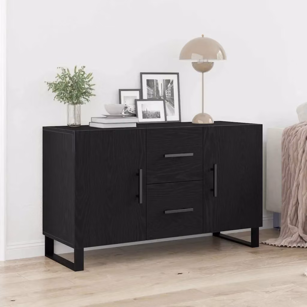 Credenza Buffet in Legno Multistrato Rovere e Nero in Stile Industrial L: 100 cm, P: 36 cm, H: 60 cm – 2