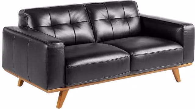 Divano Chesterfield a 2 posti in pelle nera Angel Cerdá con struttura in legno di pino L: 181 cm, P: 78 cm, H: 95 cm