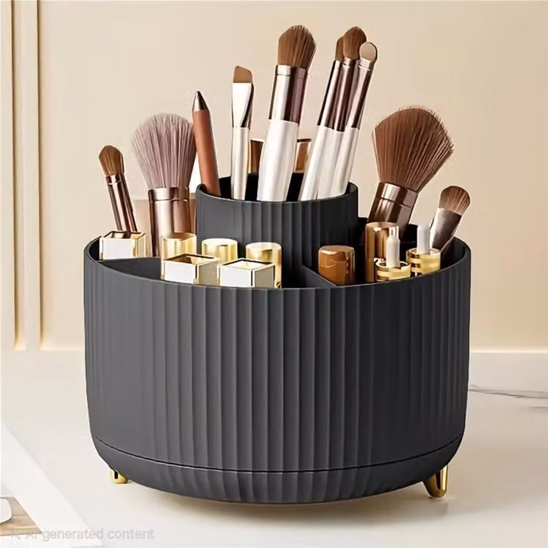 Organizzatore per trucchi rotante a 360°, con 5 scomparti, colore nero, per comò o scrivania da trucco