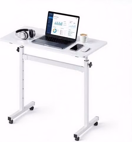 VEVOR Scrivania Regolabile in Altezza con Manovella, Postazione Sit-Stand Mobile con Ruote Bloccabili e Piano in MDF Bianco, L: 81,0 cm, P: 41,0 cm
