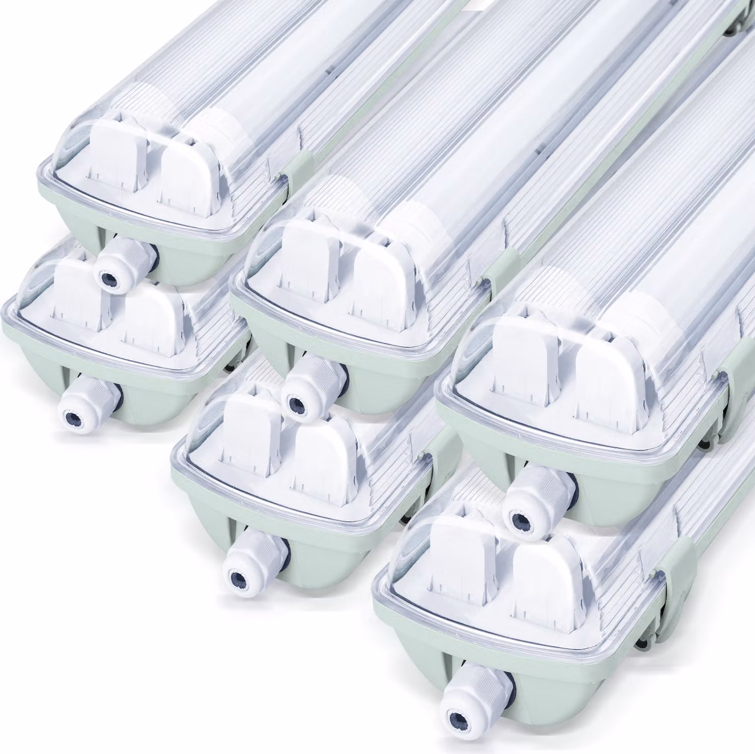 Clanmacy 6X LED a prova di umidità apparecchio di illuminazione diffusore 150cm 2 x 24W T8 tubo bianco freddo 6500K IP65