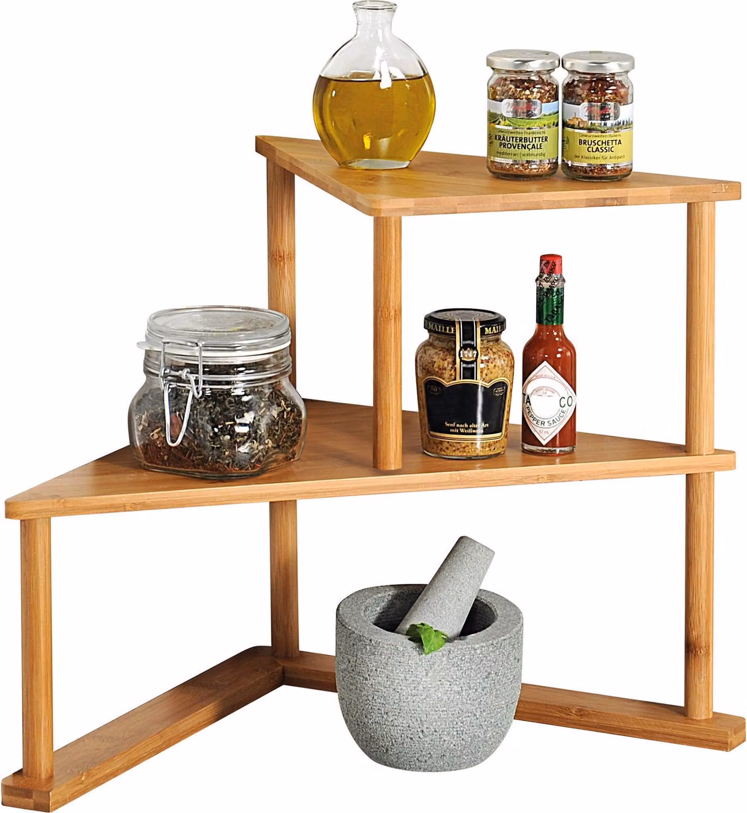Scaffale da cucina KESPER Scaffale da cucina ad angolo in bambù  - 2 livelli - 52x29,5x39cm - scaffale salvaspazio per cucina e dispensa - naturale e decorativo -58802
