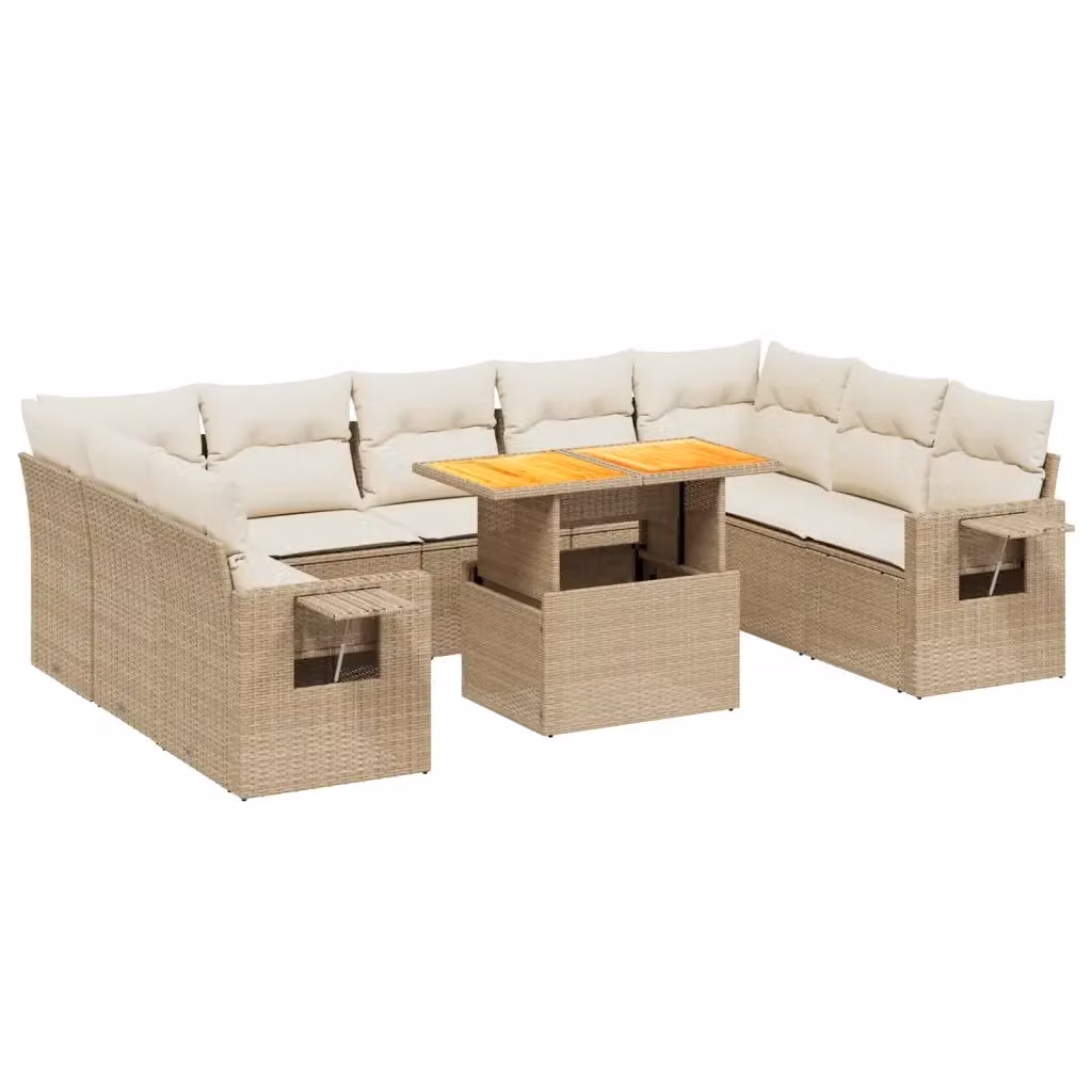 Set Divano da Giardino VIDAXL a Forma a U in Polyrattan con 10 Cuscini Beige – 2