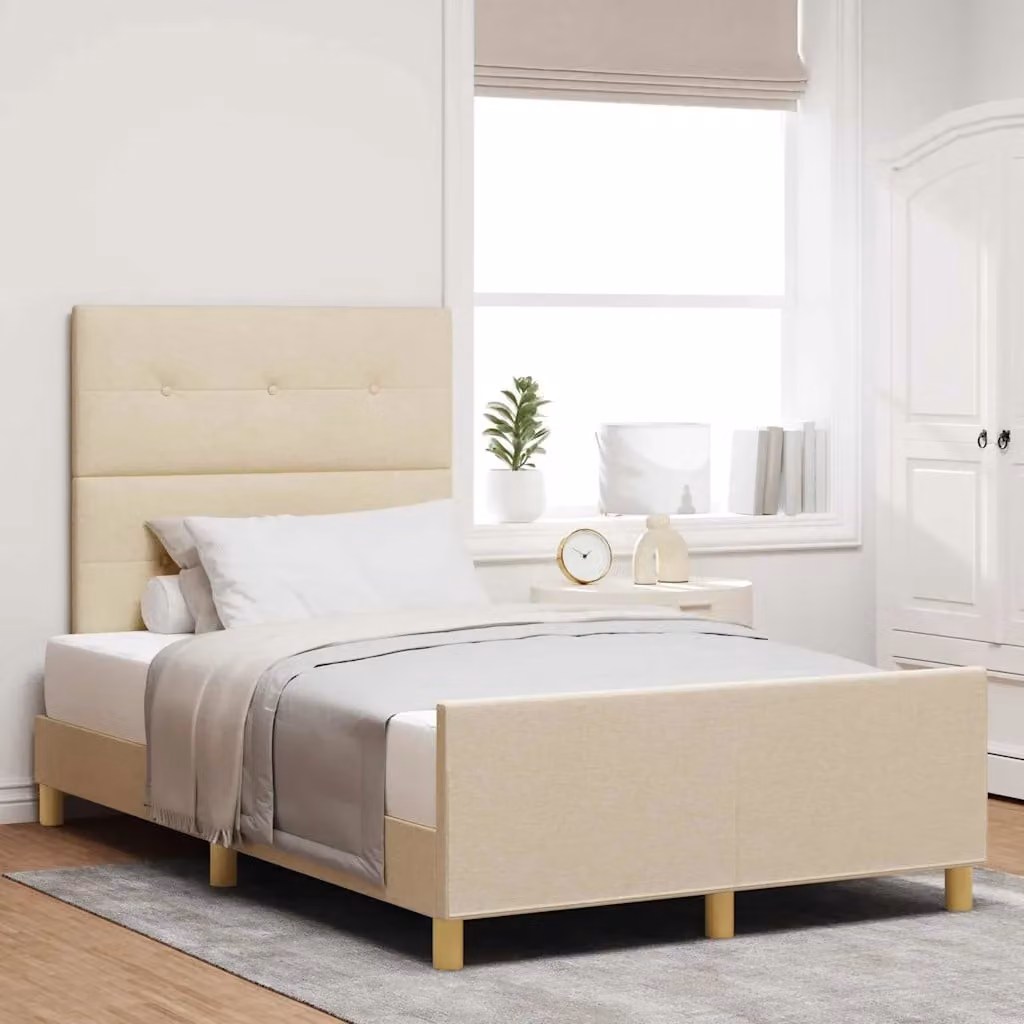 Struttura del letto con testiera vidaXL in tessuto beige e legno di pino, L 120 x P 200 cm
