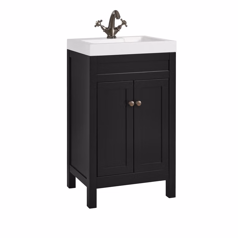 Mobile Bagno Grigio Nero da 500mm con Lavabo e  Maniglia Classica Rotonda in Bronzo Spazzolato - Warwick