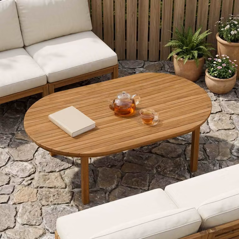 Piano del tavolo ovale in legno di teak solido vidaXL, marrone, L 120 cm x P 70 cm x H 3,5 cm