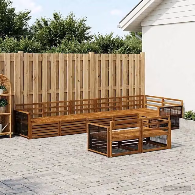 Set di divani da esterno a L vidaXL in legno di acacia marrone con cuscini inclusi – 1