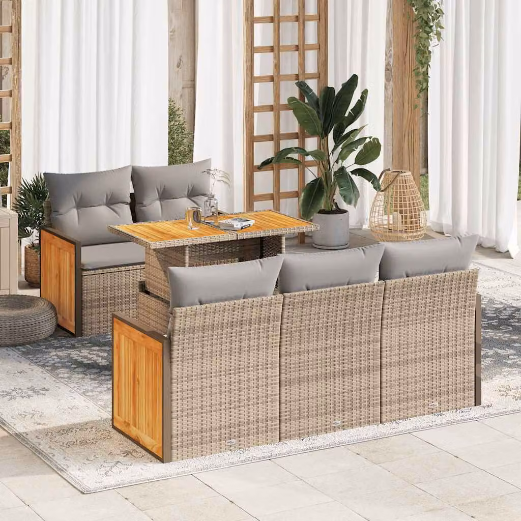 Maison Exclusive - Set Divano da Giardino 6 pz con Cuscini Beige Polyrattan Acacia