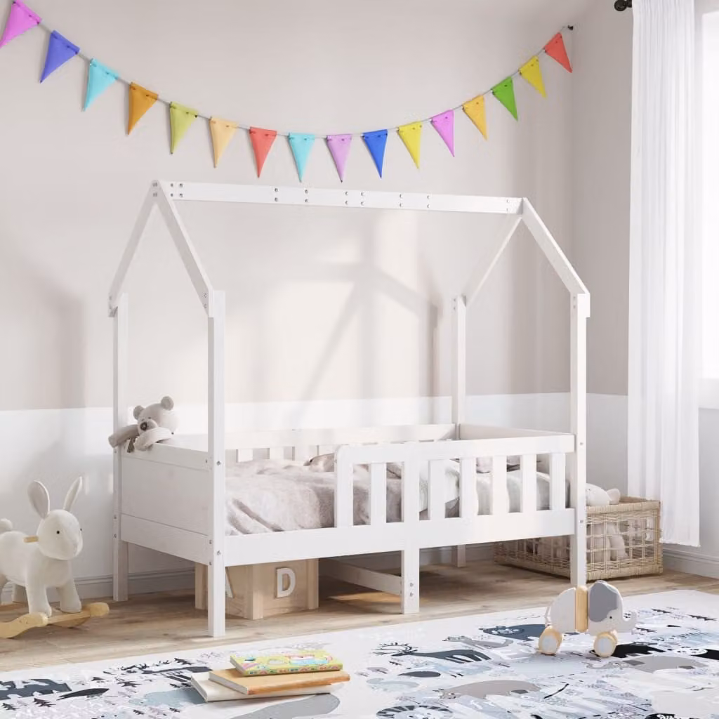 vidaXL Giroletto Casetta per Bambini in Legno di Pino Massello Bianco L/P/H: 160 x 80 cm