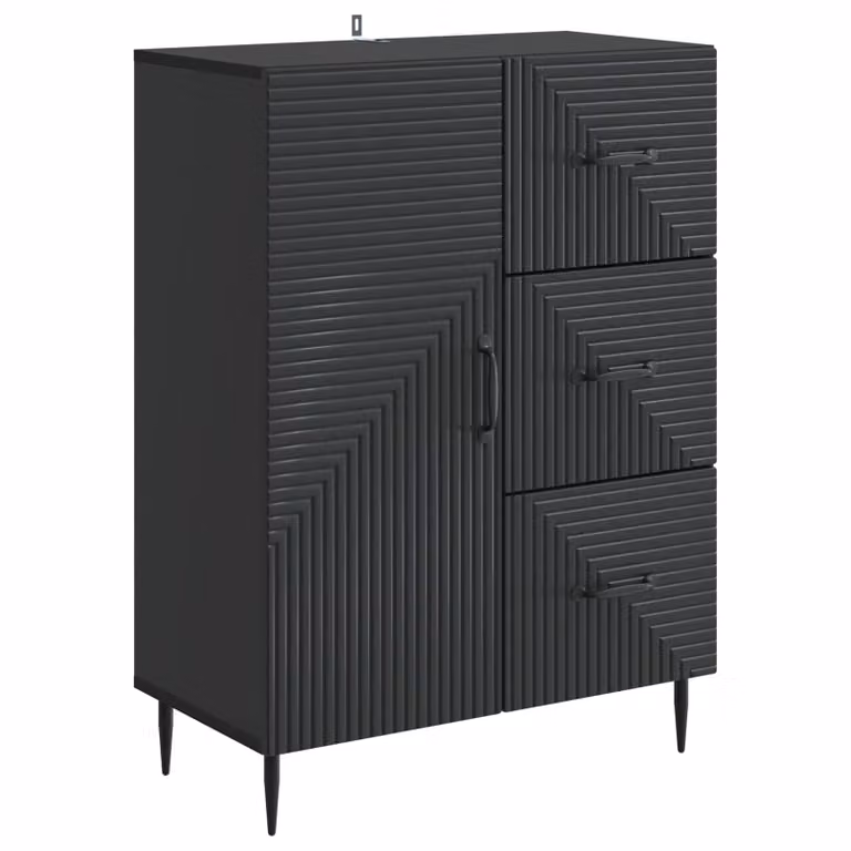 Credenza moderna vidaXL in legno ingegnerizzato e metallo, colore nero, L 66 x P 34,5 x H 89,5 cm