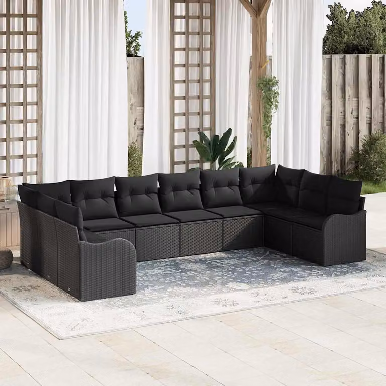 Maison Exclusive - Set Divano da Giardino 10 pcs Nero polyrattan