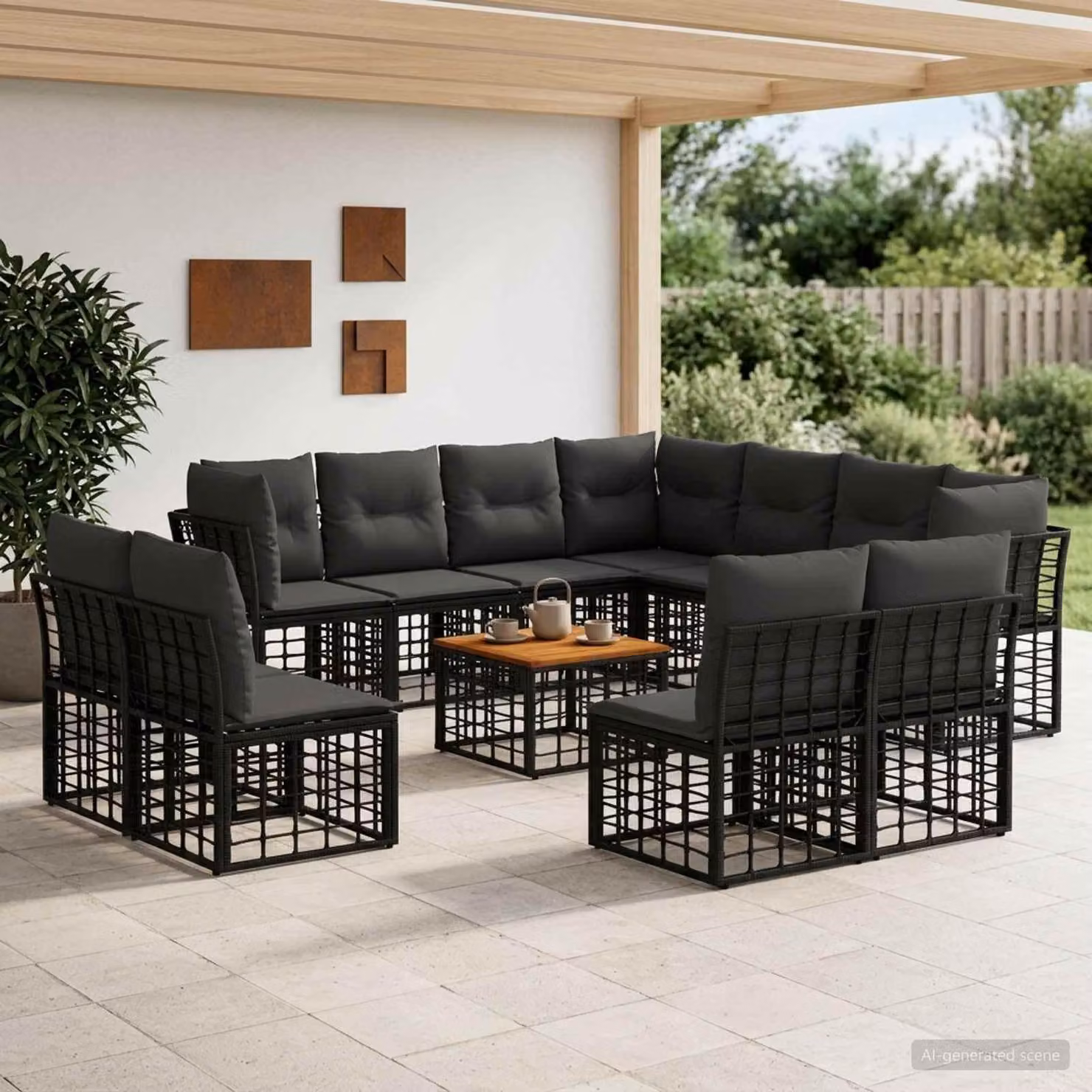 Maison Exclusive - Set da esterno per divano, 12 pezzi, colore nero e grigio scuro, in poliestere