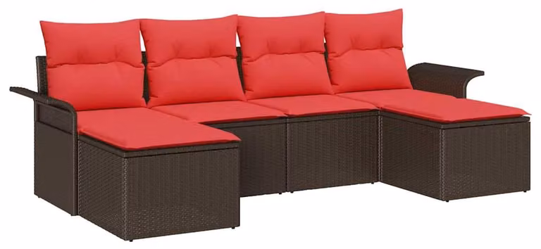 Set Divano da Giardino con cuscino 6 pcs Marrone Poly Rattan