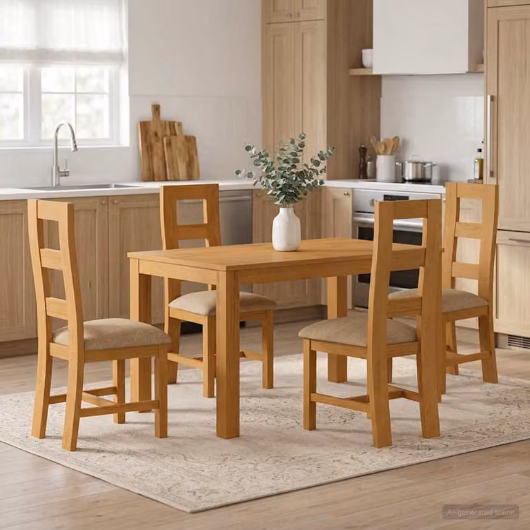 Set da pranzo moderno vidaXL in legno di quercia beige composto da 5 pezzi con tavolo rettangolare L: 150 cm, P: 110 cm, H: 75 cm