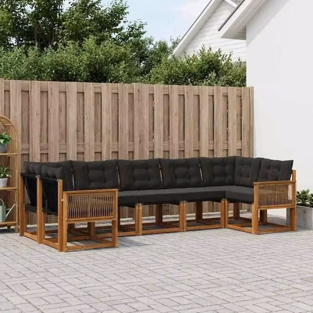 Set di divani da esterno 7 pz Naturale e Nero 3382196