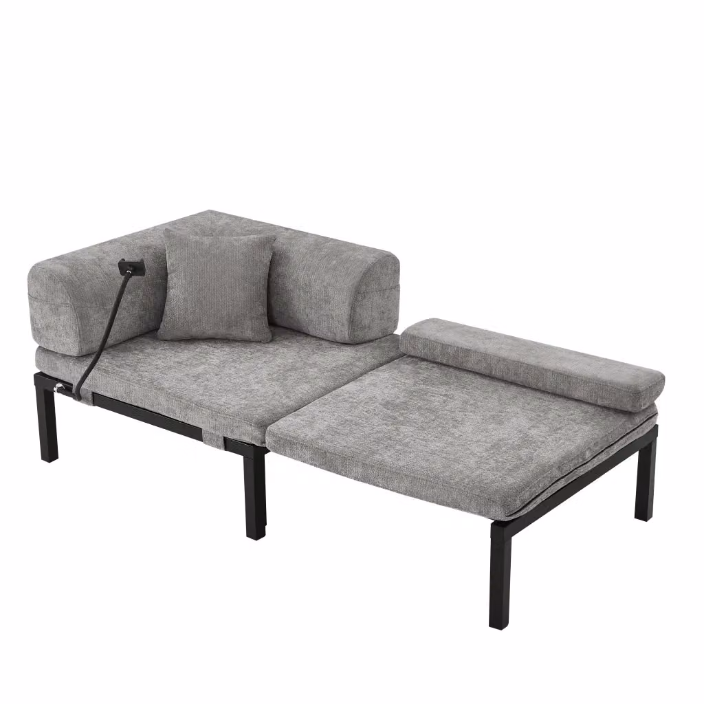 Letto pieghevole singolo con letto estraibile salvaspazio Chicfurn in velluto grigio e legno massello L/P: 90 x 190 cm – 2