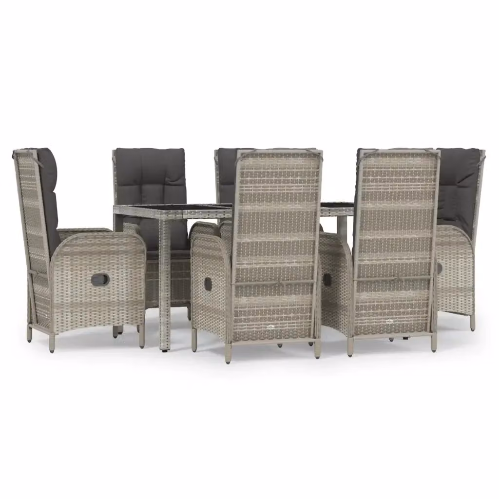 Set da Pranzo da Giardino Moderno vidaXL in Polyrattan e Vetro Grigio con 7 Pezzi – 2
