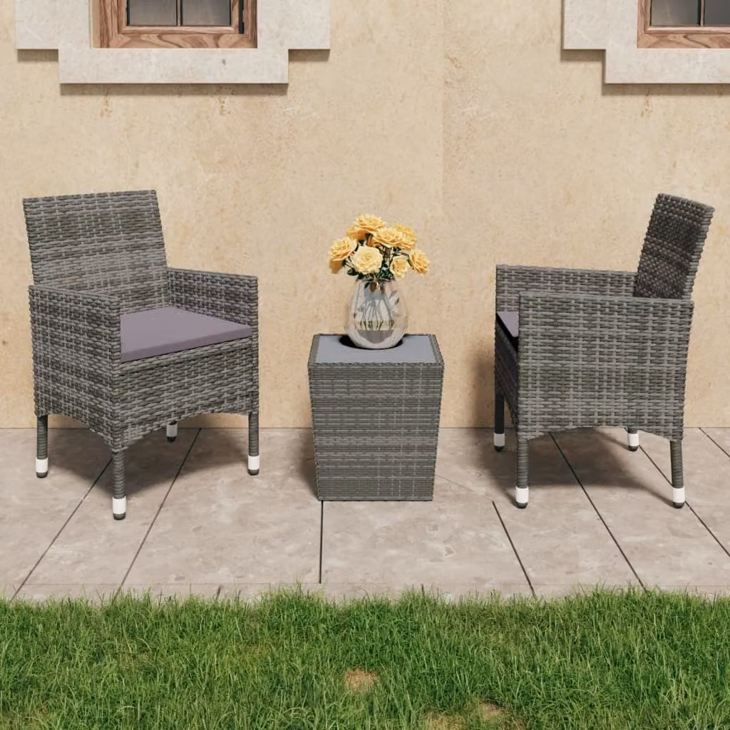The Living Store 3-tlg. Set da bistrot in rattan e Hartglas Grau