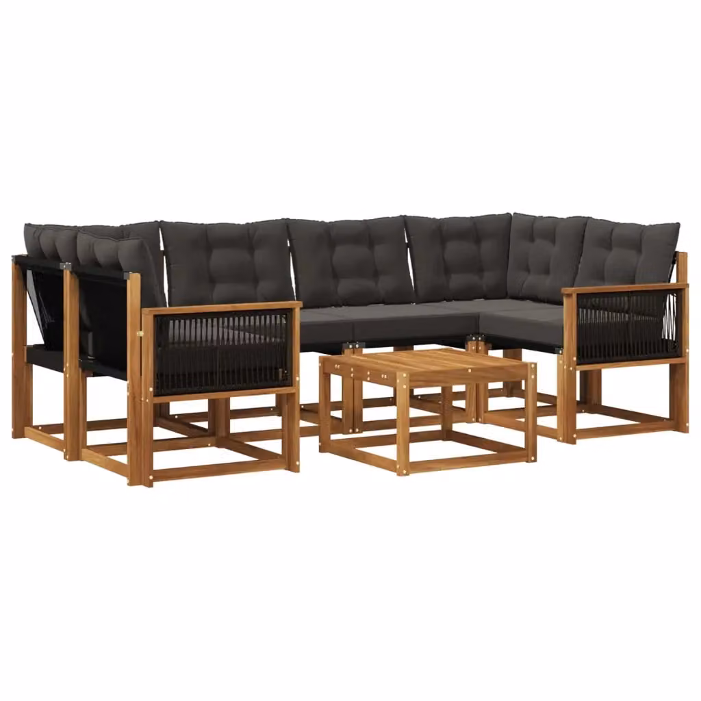 Set di divani da esterno vidaXL in legno di acacia con tavolino da caffè, 7 pezzi, marrone e nero – 2