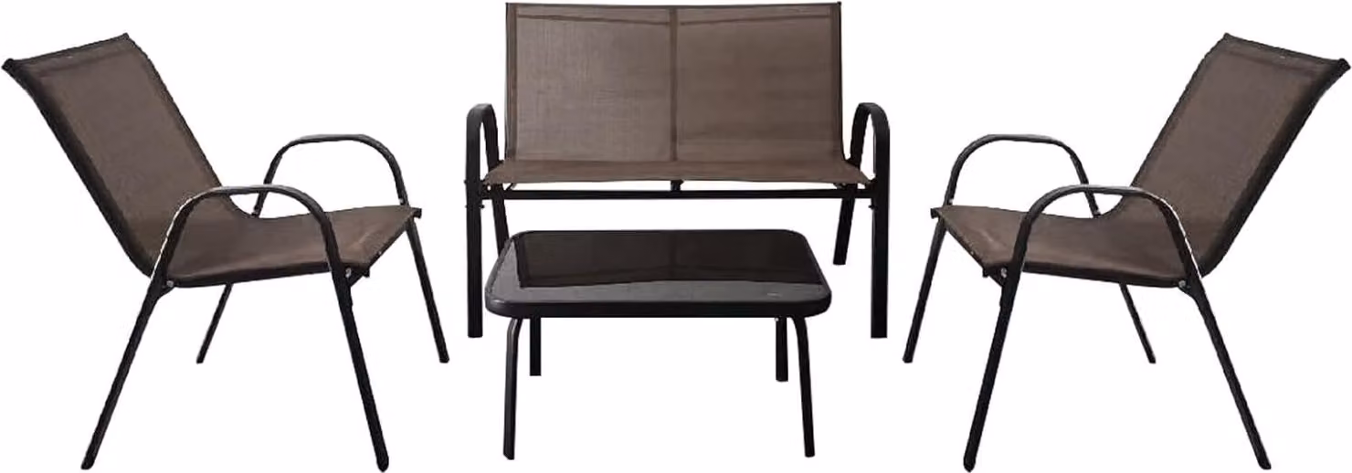 KOMFOTTEU set da balcone 4 pezzi, set di mobili da giardino per 4 persone, set da giardino con 2 sedie & 1 panca & 1 tavolino, set di mobili da patio set di sedute per balcone, cortile (marrone)