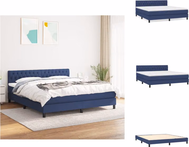vidaXL Letto a molle con materasso blu 180x200 cm in tessuto - Letti & strutture letto