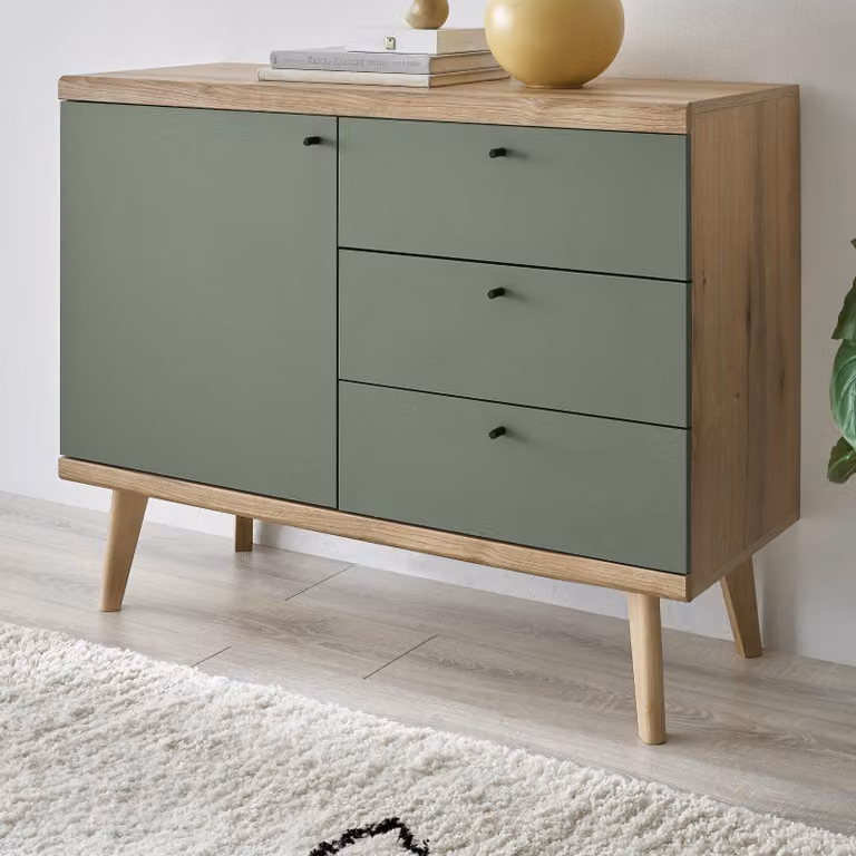 Cassettiera "Juna" in salvia e rovere Credenza scandinava 107 x 83 cm