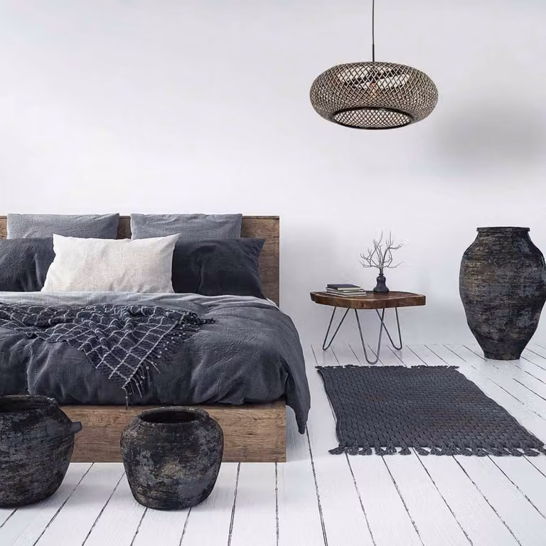 Steinhauer Lampada a sospensione Maze, dimmerabile, Nero, Soggiorno / Sala da pranzo, bambù, Moderno, Lampada a sospensione