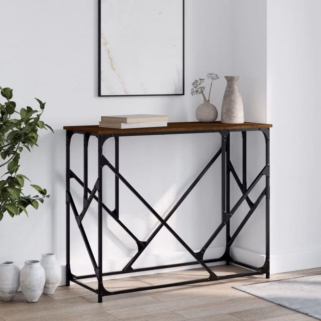 vidaXL Tavolino Consolle in Legno e Metallo Stile Industrial, Rovere Marrone, L 100 x P 40 x H 80 cm