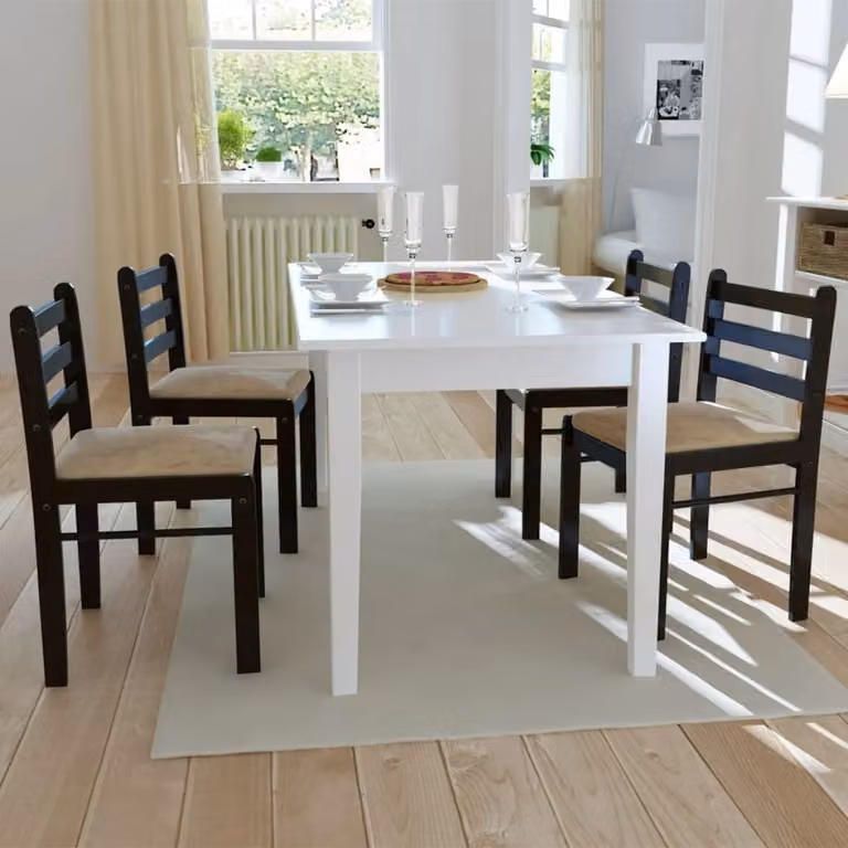 The Living Store Sedie da pranzo 4 pz. Legno massiccio di gomma e velluto marrone