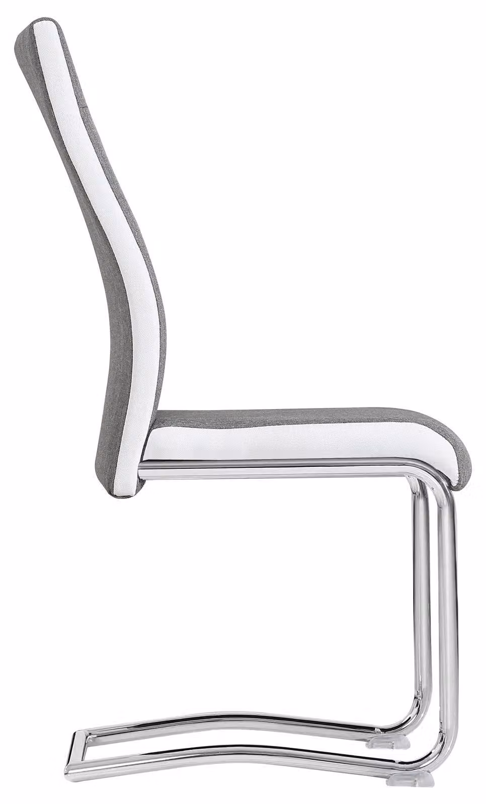 set di 4 sedie per sala da pranzo Sedia da cucina Sedia girevole ALBA, rivestimento in tessuto grigio e bianco, struttura in metallo cromato
