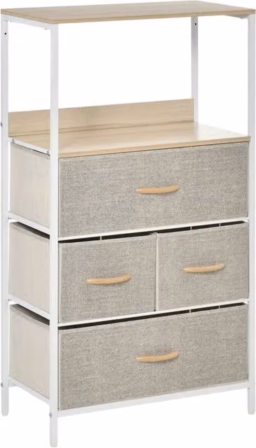 Cassettiera XYLO con 4 cassetti in tessuto grigio e struttura in metallo e MDF