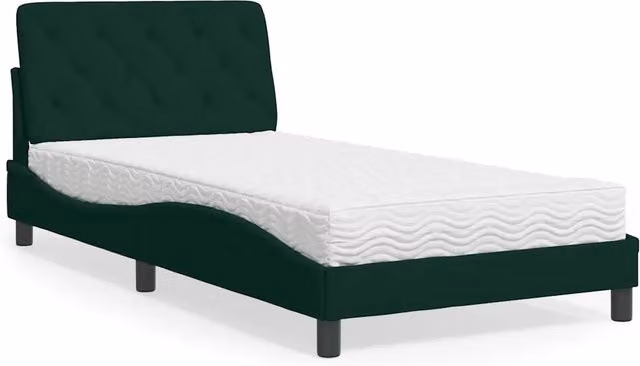 Letto con Materasso-Struttura Letto con Materasso Verde Scuro 100x200 cm in Velluto