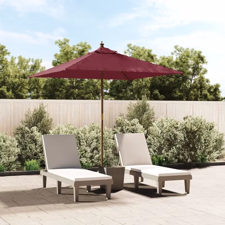 Maison Exclusive - Ombrellone con palo in legno, colore bordeaux, dimensioni 198x198x231 cm