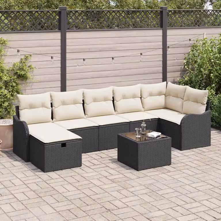 Set Divano da Giardino vidaXL a L con Cuscini 8 Pezzi in Rattan e Metallo Nero