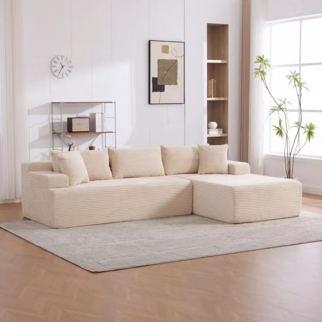 Divano modulare, divano compatto, tessuto chenille, schiuma ad alta elasticità 30D, base antiscivolo, 4 posti, beige