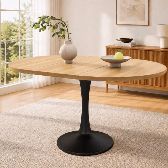 Desviae Tavolo da pranzo ovale allungabile in MDF e ferro color rovere per cucina soggiorno e uso quotidiano
