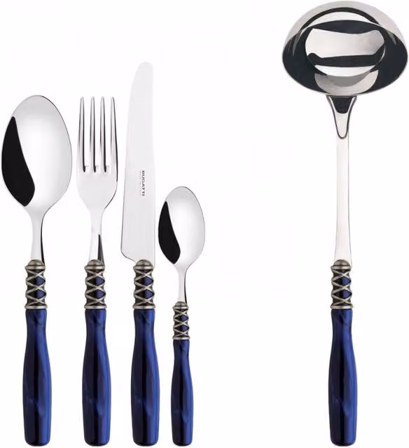 ARIANNA Ghiera Argento Anticato, Posate Set 49 Pz, Scatola Colore: Blu