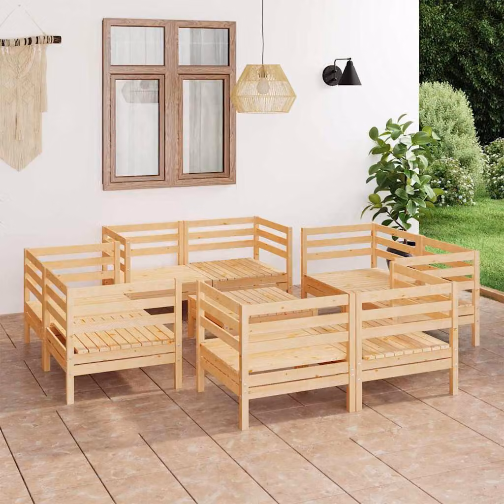 Set di divani da giardino vidaXL in legno massello di pino, 9 pezzi, marrone e beige