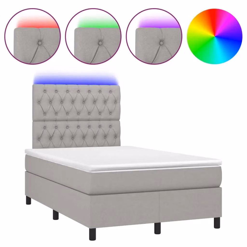 Letto matrimoniale moderno vidaXL con materasso ibrido, illuminazione LED sottostante e porta USB, Grigio Chiaro, L/P/H: 120 x 200 cm – 2