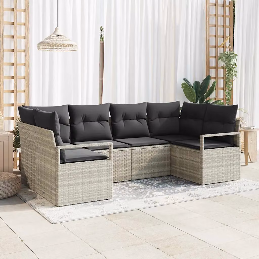 Set di divani da giardino vidaXL in rattan grigio con cuscini e tavolino da esterno – 1
