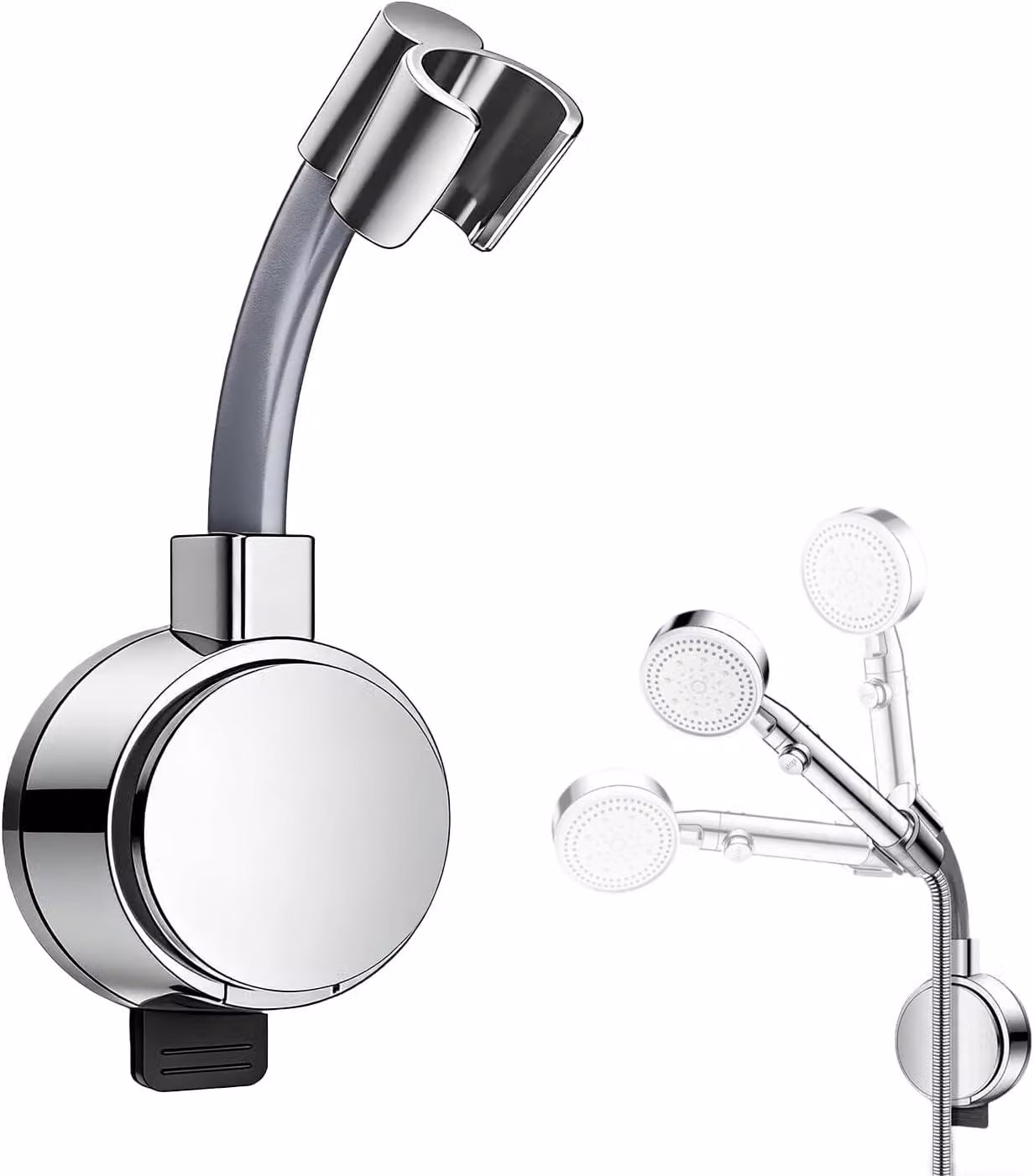 Supporto per soffione doccia - Supporto universale per doccia - Regolabile a 360° - Supporto per doccetta con ventosa - Doccetta manuale - Argento