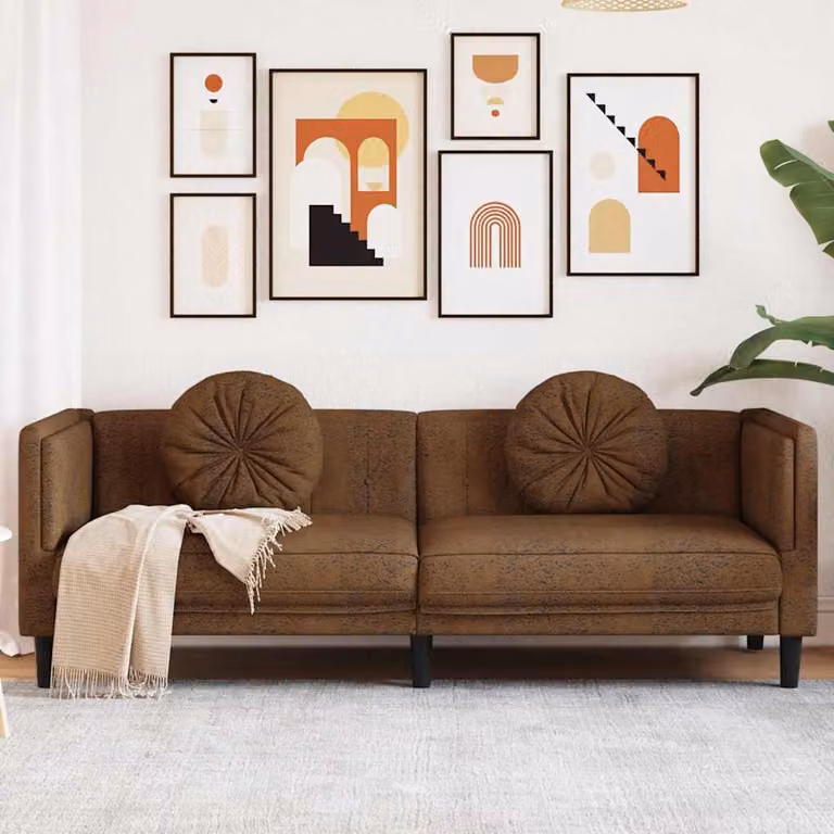 Divano a 3 posti moderno vidaXL in similpelle marrone con cuscini e struttura in legno e plastica L: 194 cm, P: 77 cm, H: 70 cm