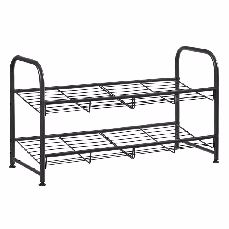 Scarpiera a 2 Ripiani Scaffale Impilabile Nero | SONGMICS