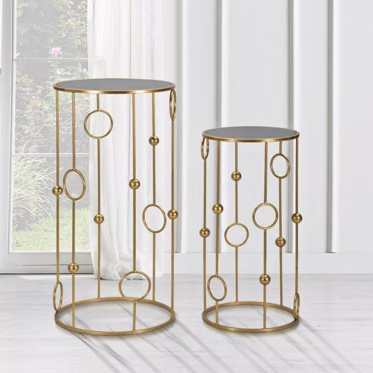 Dmora Tavolino da Salotto Leonid 50x50x100h cm oro, Forma Rotonda Materiale Piano in Vetro