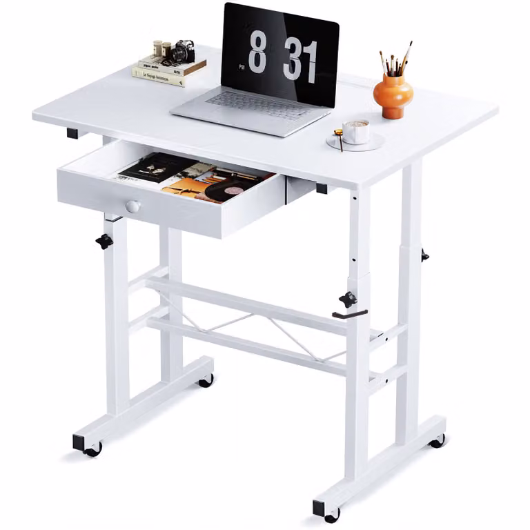 GTPLAYER Scrivania regolabile in altezza, scrivania per computer, scrivania per laptop con cassetti, scrivania regolabile in altezza 80 * 50*(73-115) cm Scrivania in piedi con rotelle