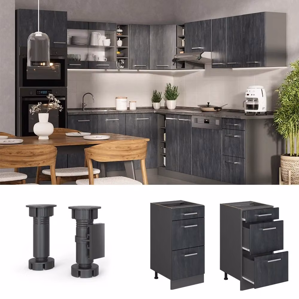 Mobiletto base per cucina Vicco R-Line Calce nera e Antracite senza piano di lavoro – 2