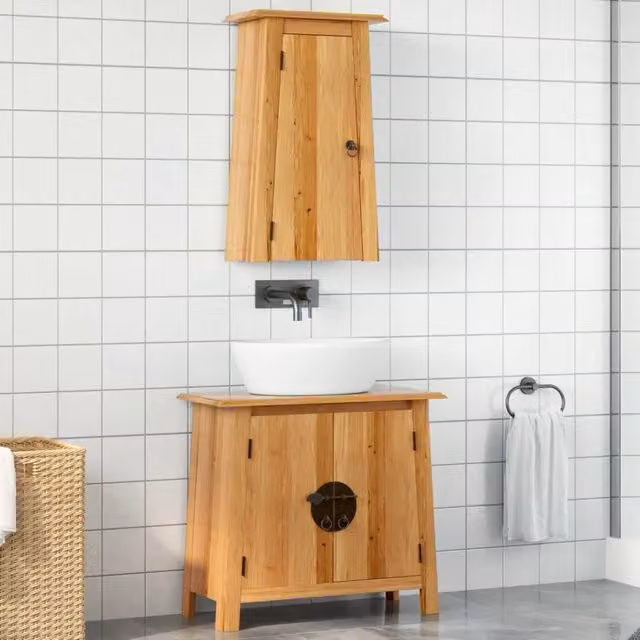 Set Mobili da Bagno 2 pz in Legno Massello di Pino 3223459