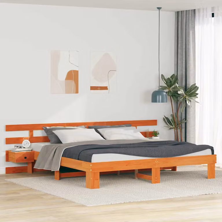 Struttura del letto moderna vidaXL in pino massello marrone 200 x 200 cm