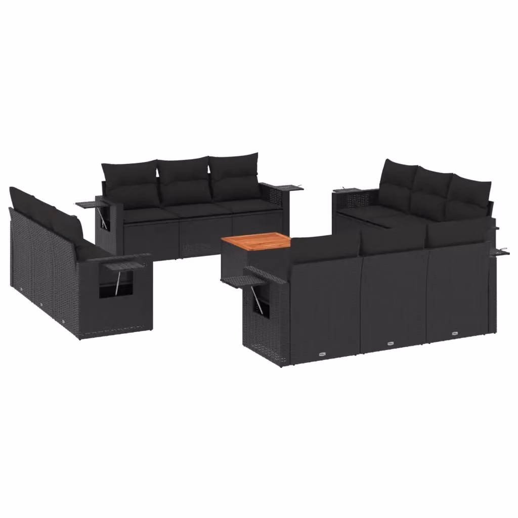 vidaXL Set Divani da Giardino 13pz a Forma a U in Polyrattan Nero con Cuscini e Tavolino da Esterno – 2