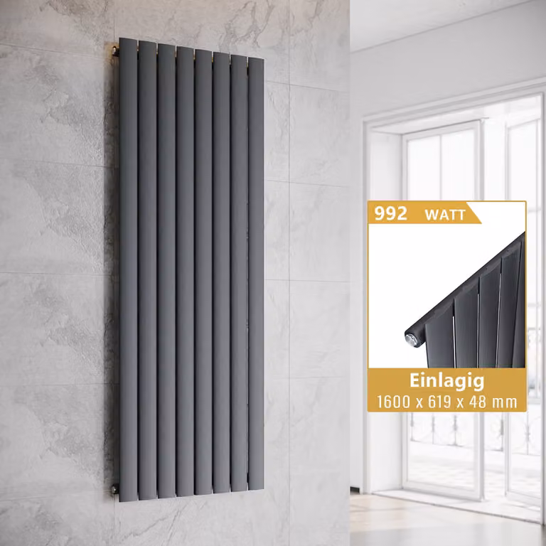 SONNI - Radiatore verticale, pannello radiante, a uno strato, colore antracite, dimensioni 1600x619 mm, senza resistenza riscaldante